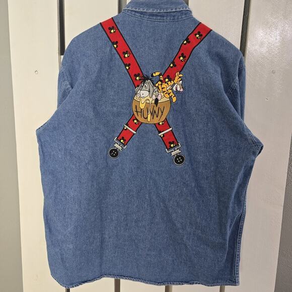 Disney Winnie The Pooh & Friends Suspender Embroidered Denim Button Up Shirt L - Picture 4 of 10